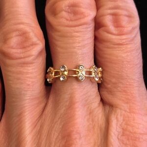 Gold Tone and White Rhinestone Ring